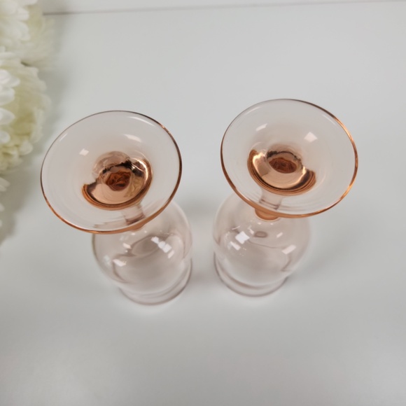 Vintage Pink Hurricane Depression Wine Glass Set of 2, Goblet, Art Deco, Retro - Picture 7 of 8